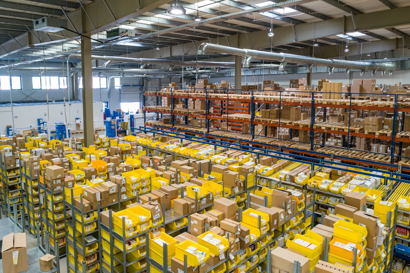 Freight stored in an organized warehouse